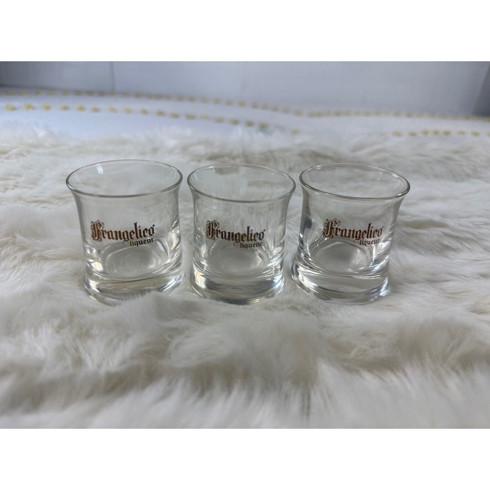 Frangelico Liqueur Shot Glasses Set of 3 Clear Glass Barware Vintage Logo
